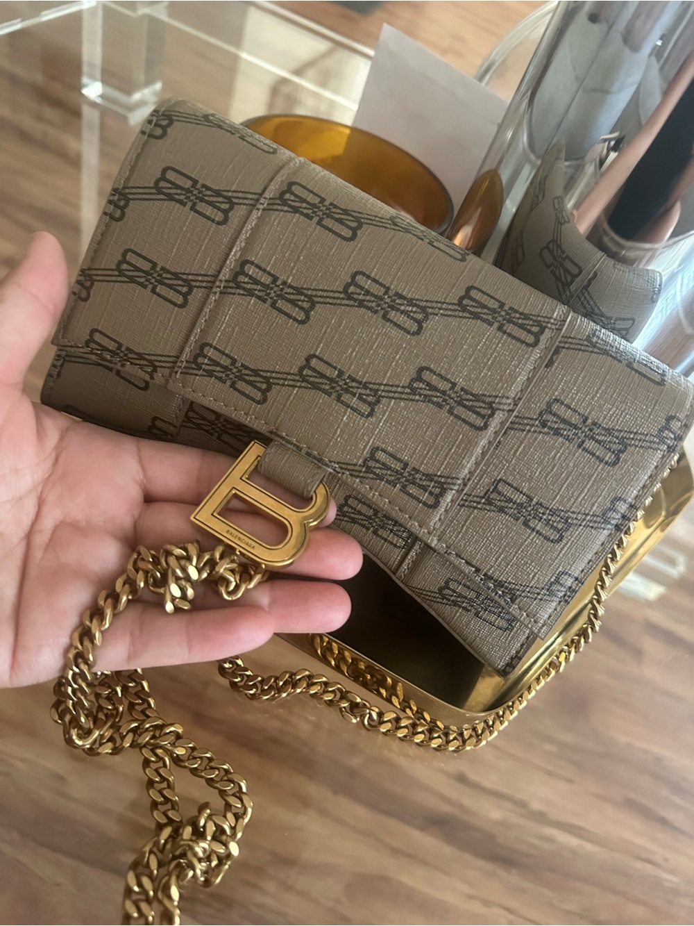 Balenciaga Tan Monogram Crossbody Bag